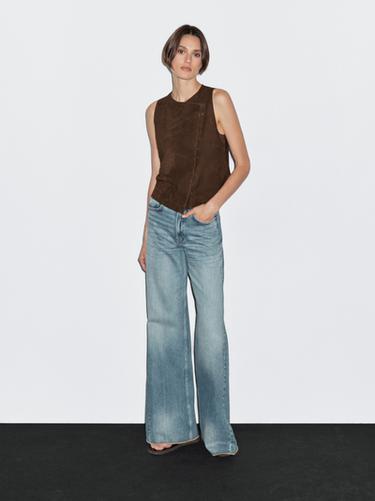 Zara Short suede leather waistcoat with buttons - Brown - Image 0