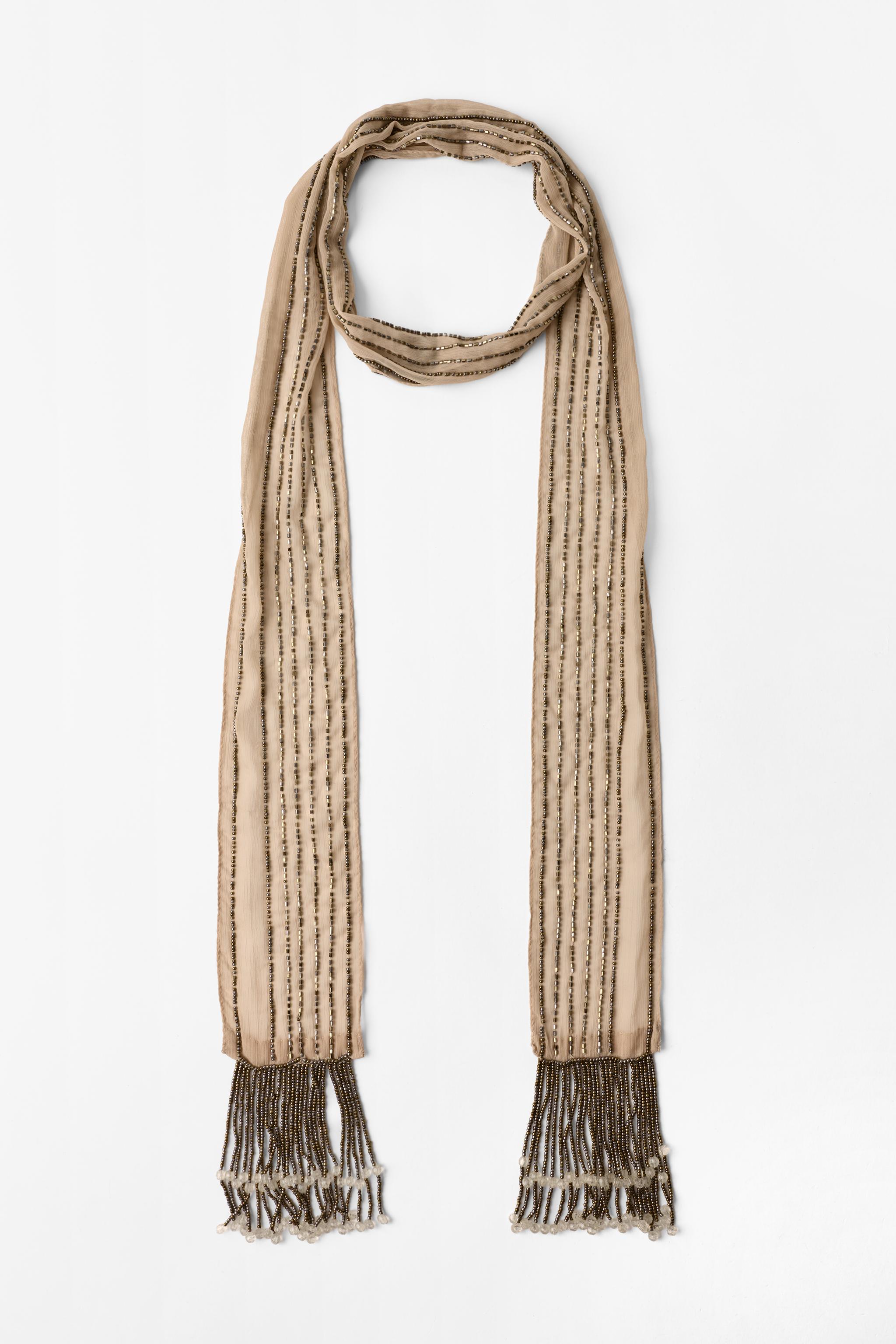 BEADED FRINGED SCARF — Golden