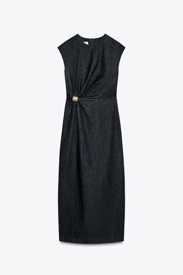 Zara GOLD APPLIQUÉ Z1975 MIDI DENIM DRESS - Blue - Image 0