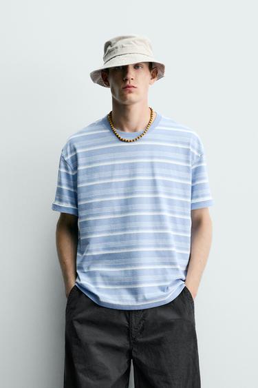 CAMISETA LAVADA RAYAS - Azul claro de Zara