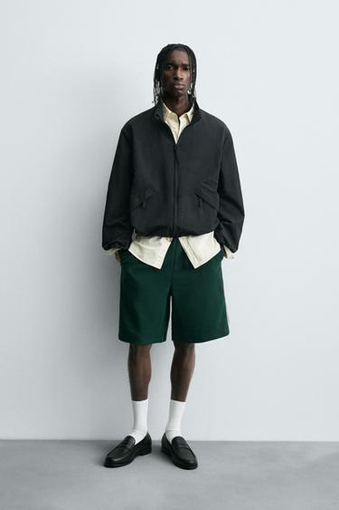 Zara CONTRAST STRIPE SHORTS - Green