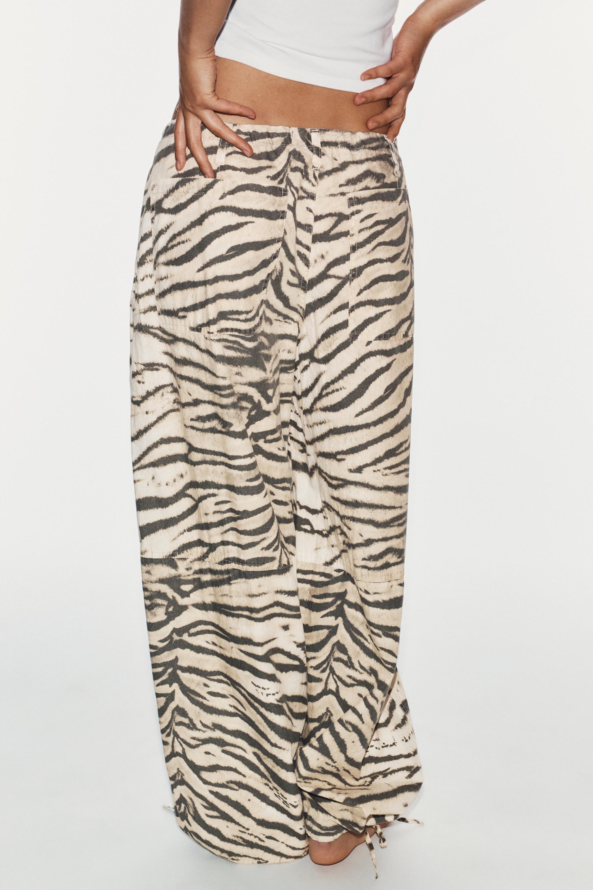 Женские брюки Zara ANIMAL PRINT WIDE LEG DRAWSTRING PANTS — фото 6