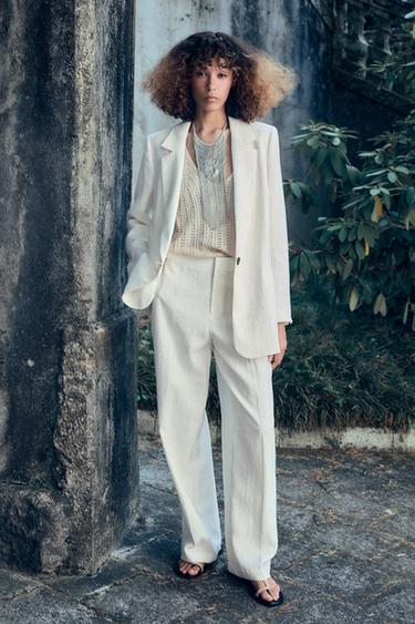 Zara WRINKLED EFFECT BLAZER - Ecru