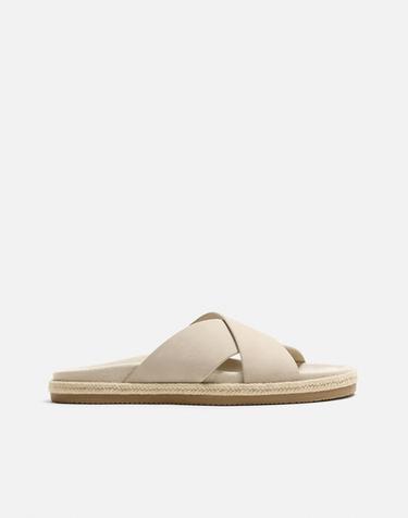 CROSSOVER LEATHER SANDALS - Ecru White by Zara