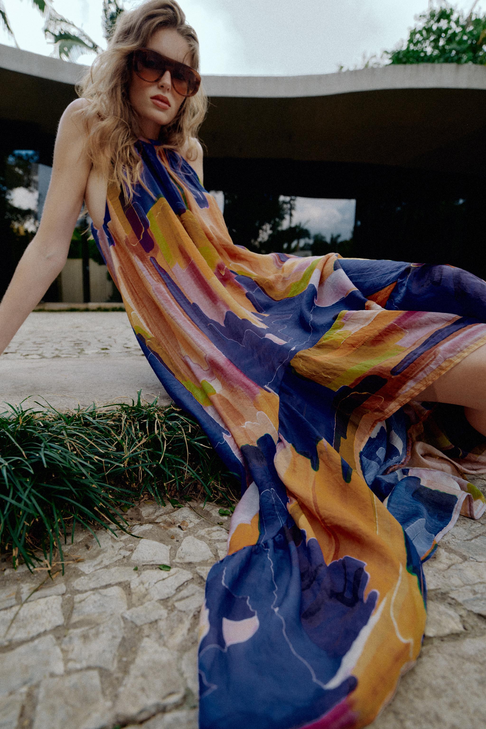 ASYMMETRIC HEM PRINTED DRESS