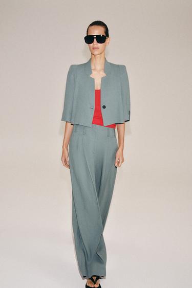 بنطلون ببنسات وكتان ZW COLLECTION - أزرق / رمادي الخاص بـ Zara