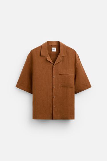 Zara 100% LINEN SHIRT - Brick