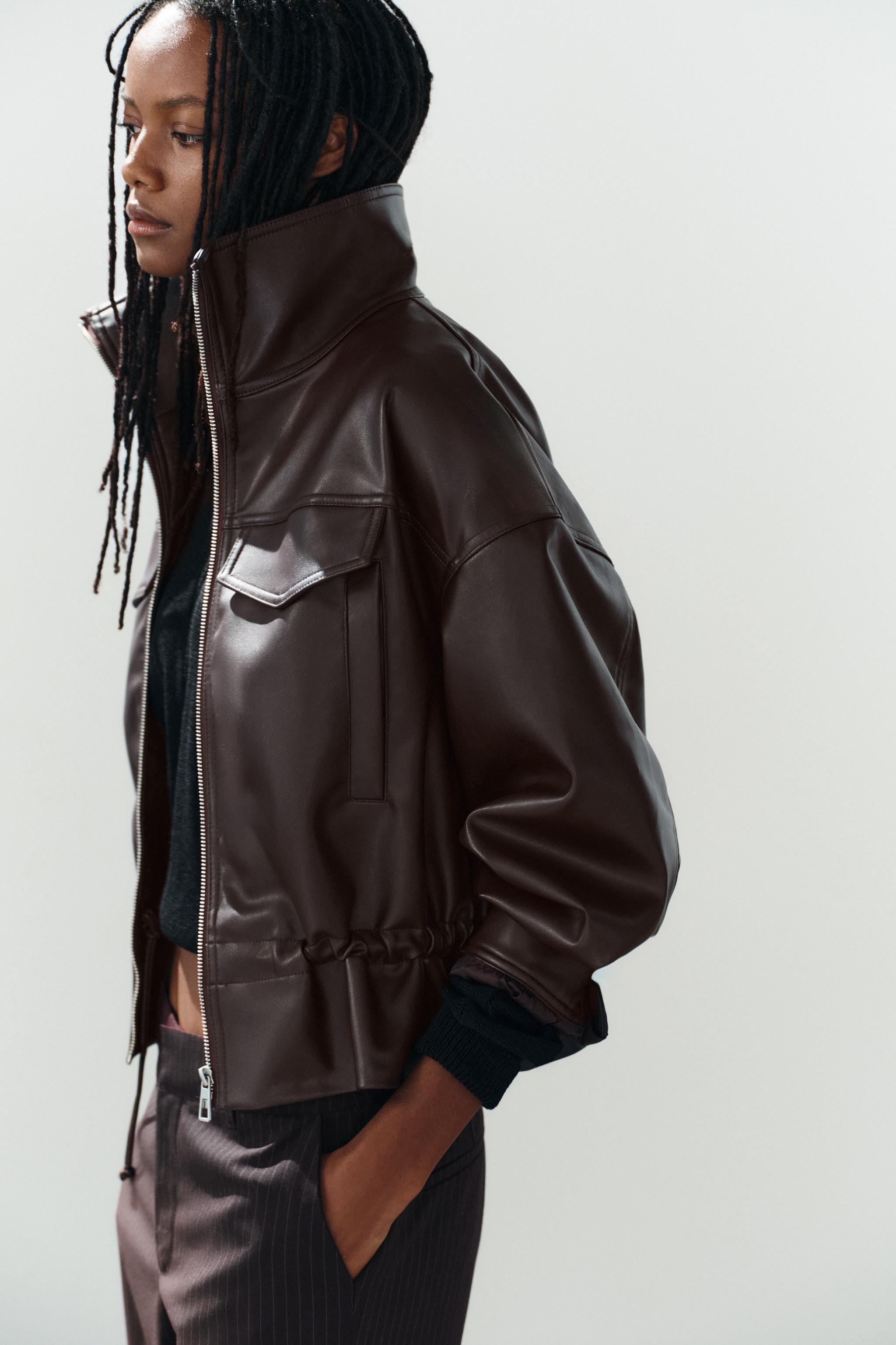 ADJUSTABLE WAIST FAUX LEATHER JACKET — Burgundy