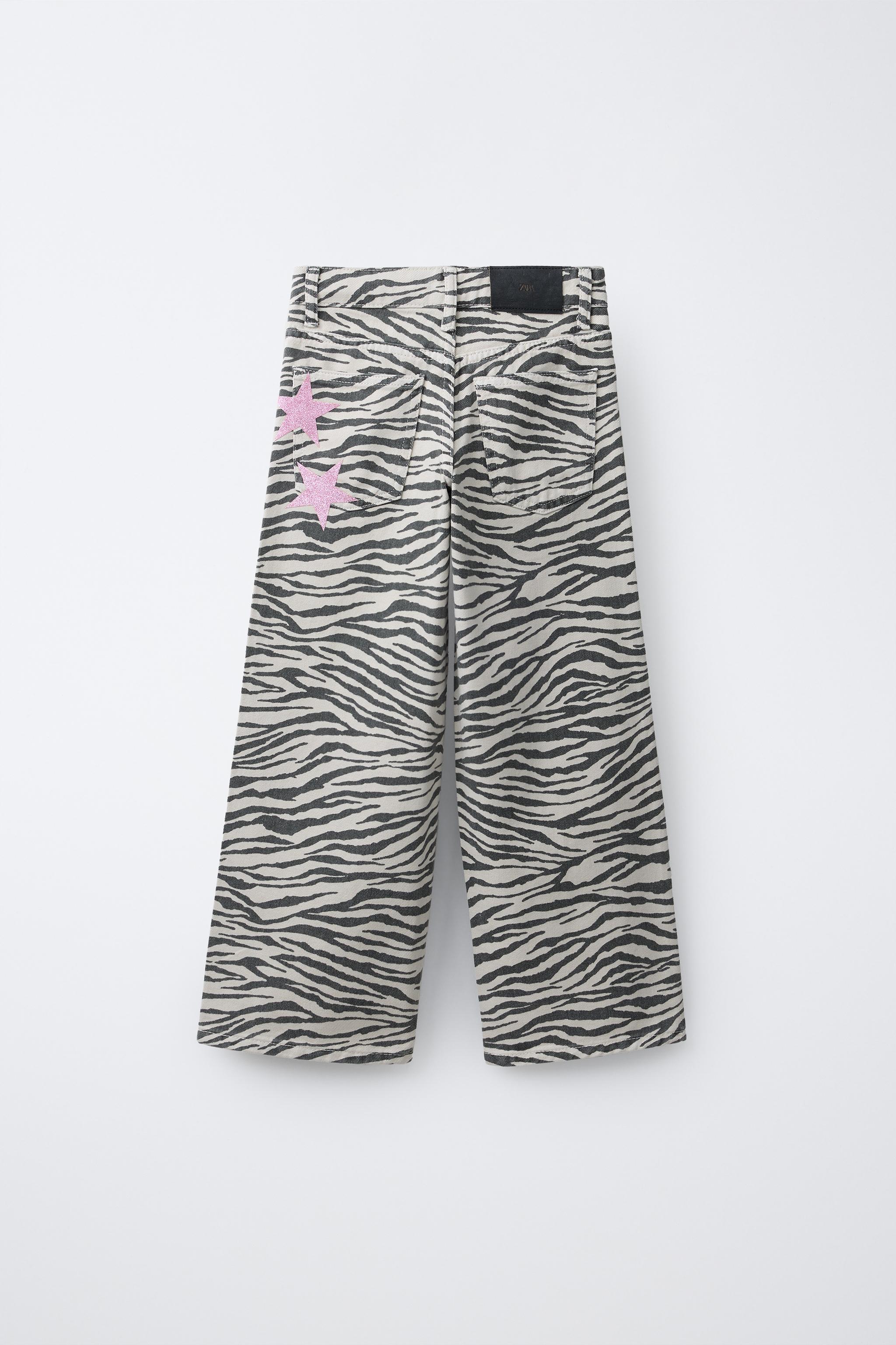 ZEBRA PRINT WIDE LEG JEANS