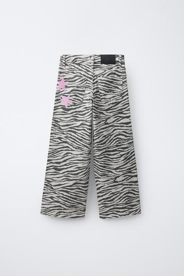 JEANS MIT ZEBRAMUSTER UND WEITEM BEIN - Grau meliert von Zara