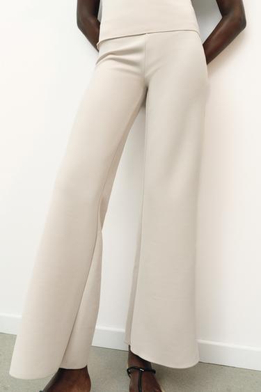 STRETCH WIDE-LEG TROUSERS - Ecru by Zara