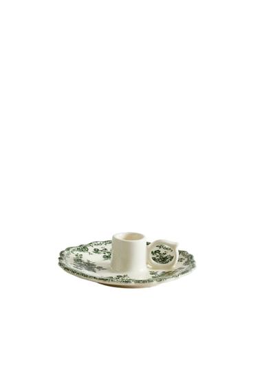 Zara FLORAL EARTHENWARE CANDLEHOLDER - Dark olive