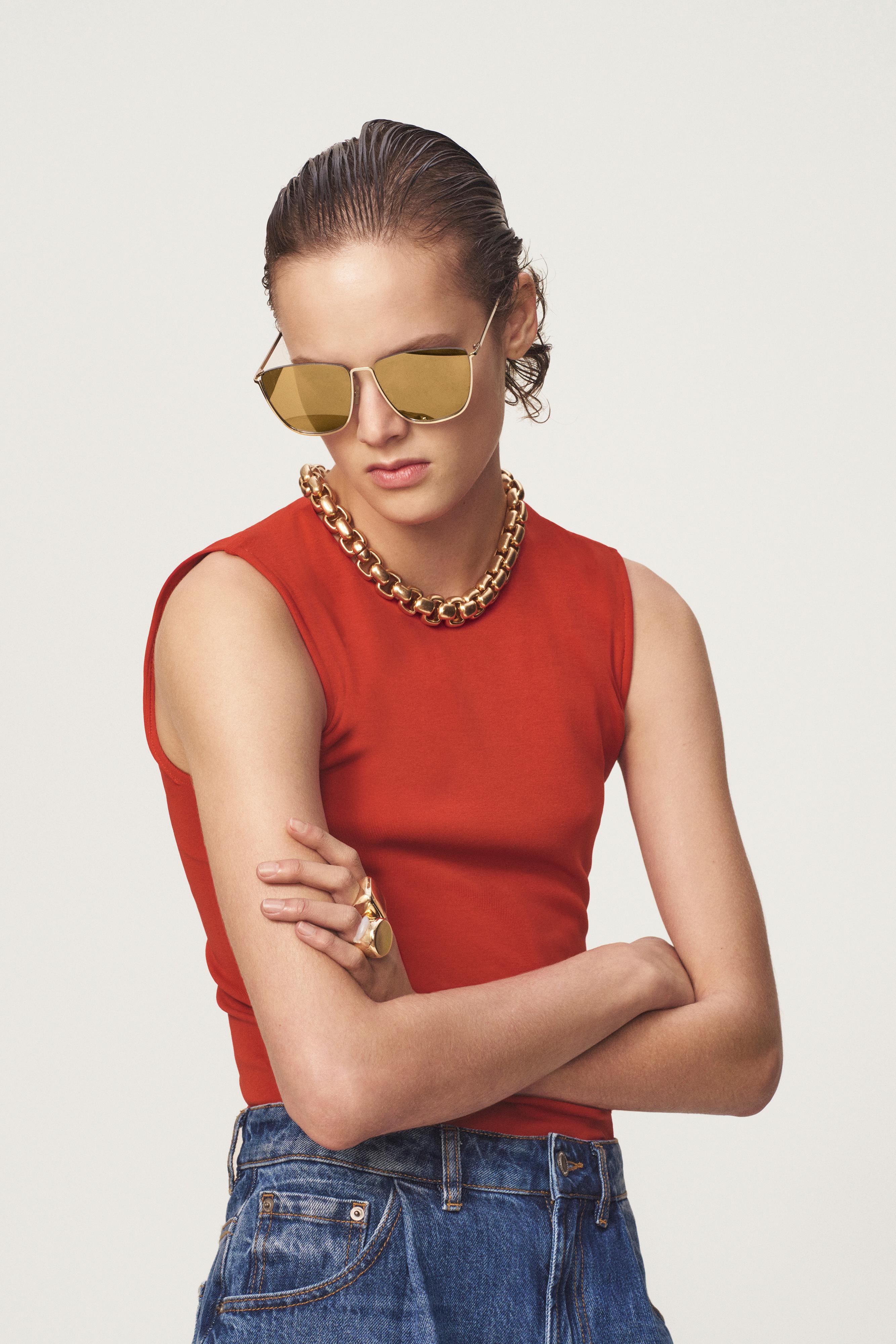 SQUARE METAL SUNGLASSES - THE ITEM ZARA WOMAN — Golden