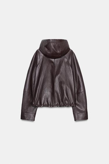 FAUX LEATHER HOODED JACKET - Brown by Zara - Image 7