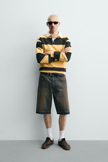 RELAXED FIT DENIM BERMUDA SHORTS - Blue / Green by Zara