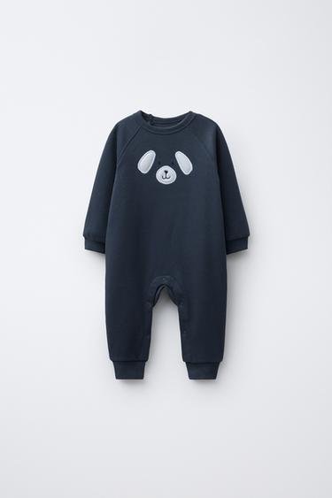 Zara EMBROIDERED PUPPY PLUSH JUMPSUIT - Deep blue