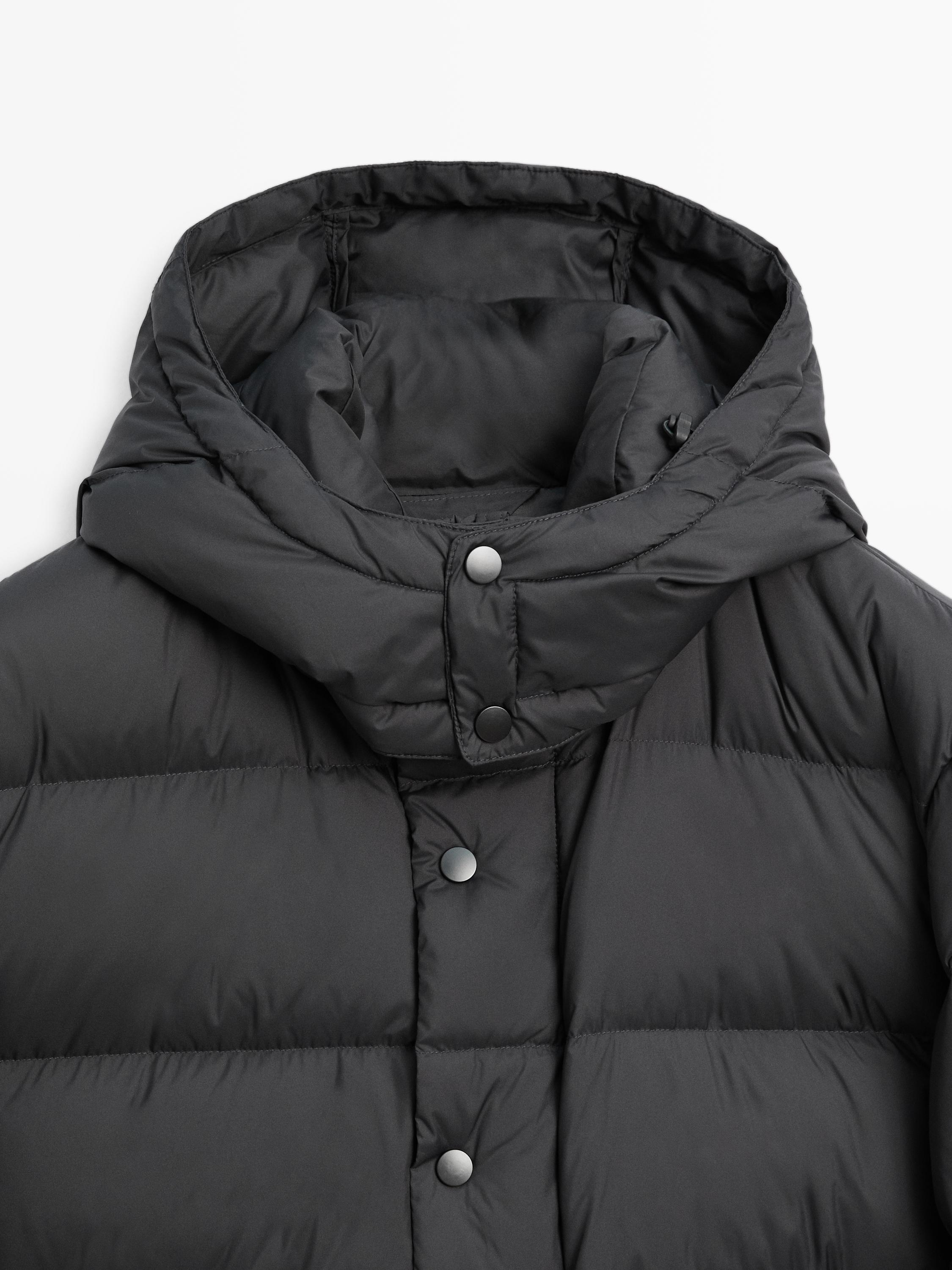 Water-repellent hooded puffer jacket