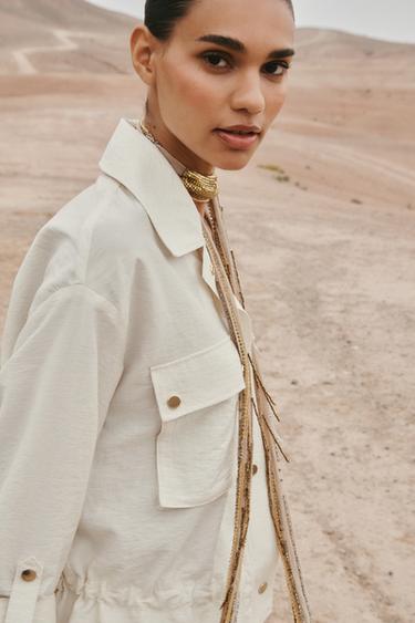 CHEMISE SAFARI COURTE MANCHE RETROUSSÉE - Beige clair de Zara - Image 2