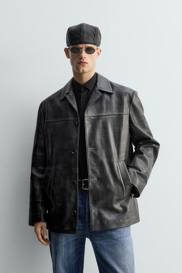 LIMITED EDITION VINTAGE EFFECT LEATHER JACKET - Black by Zara