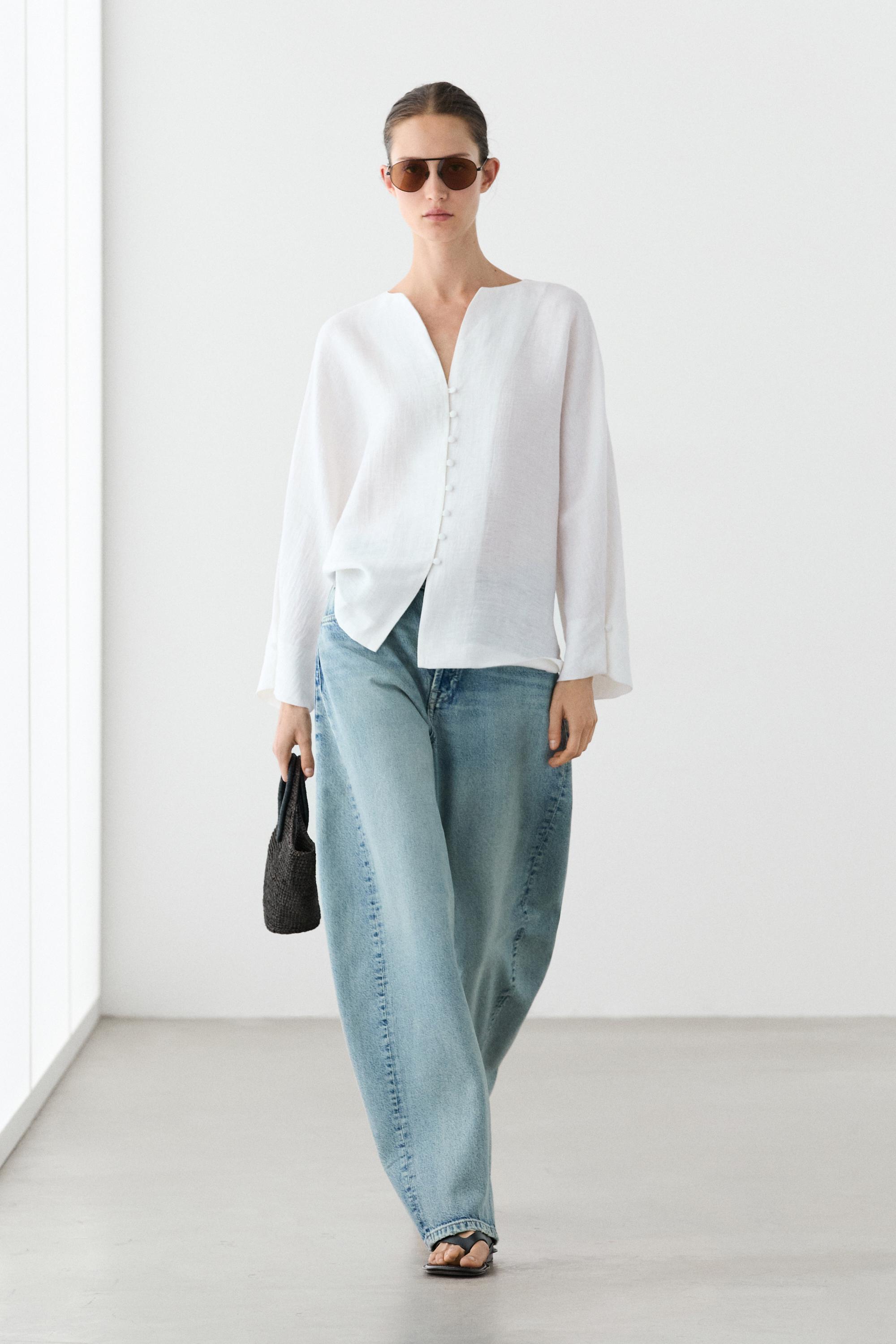 Linen blend overshirt with buttons — White