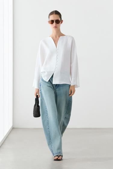 Zara Linen blend overshirt with buttons - White - Image 0