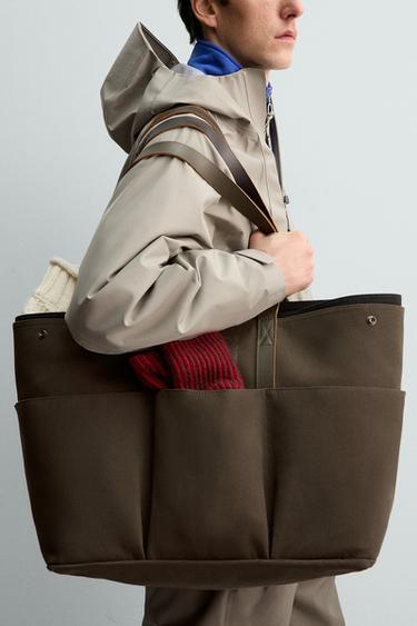 레더 디테일 토트백 AARON LEVINE X ZARA - Zara의 카키 그린 - 이미지 0