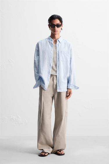 COTTON - LINEN SHIRT - Sky blue by Zara
