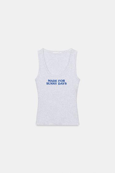 RIBBED SLOGAN TOP - Grey marl by Zara