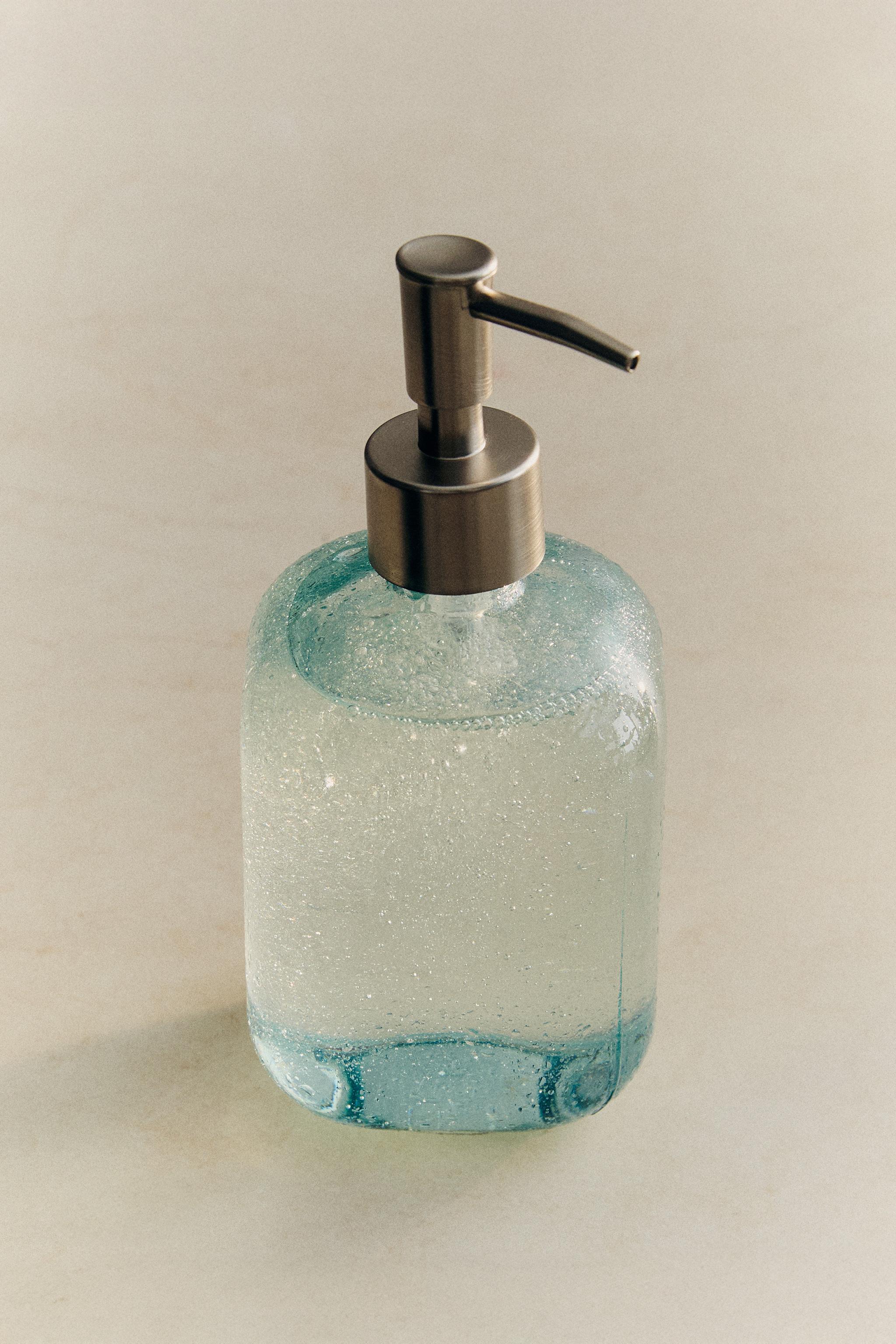 DISTRIBUTEUR SAVON VERRE BULLES BLEU