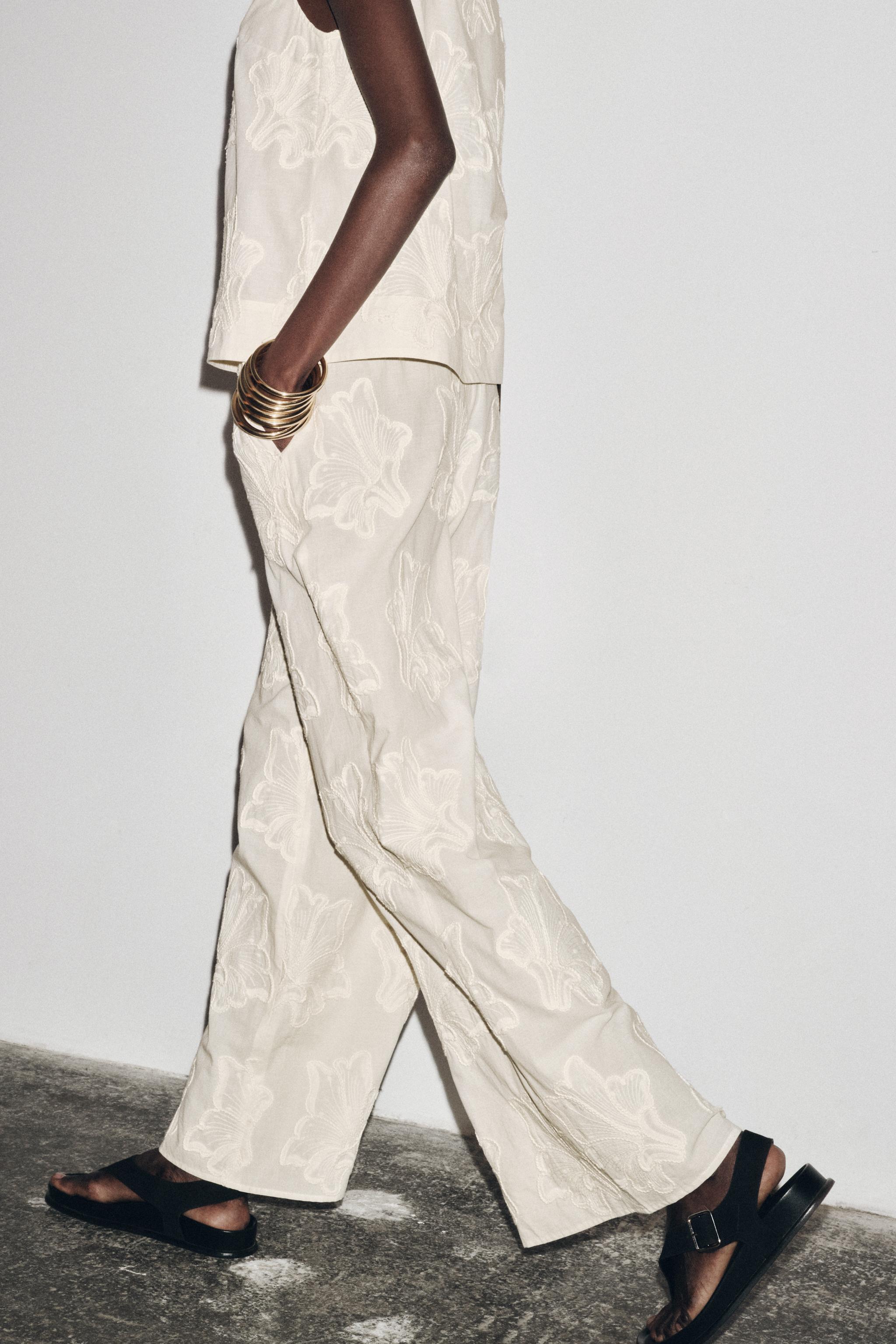 EMBROIDERED PAJAMA PANTS ZW COLLECTION - Brown | ZARA United