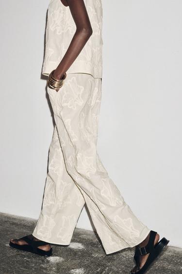 ZW COLLECTION EMBROIDERED PYJAMA TROUSERS - Ecru by Zara - Image 1