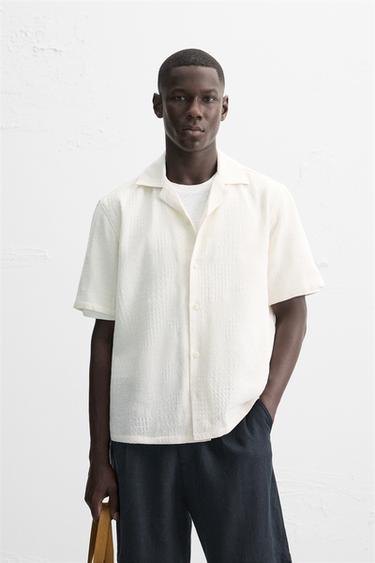 ЖАКАРДОВА СОРОЧКА RELAXED FIT - Сіровато-бежевий колір Zara