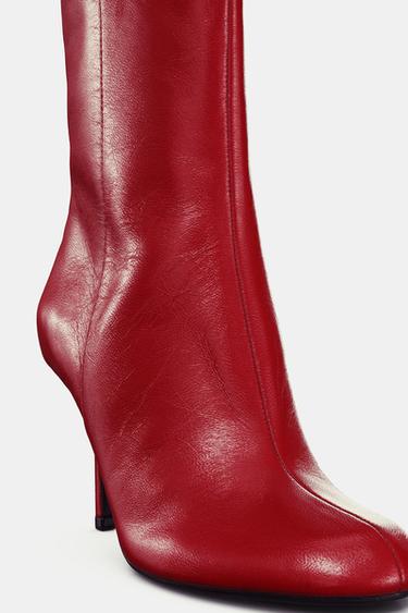 BOTTINES À TALONS EN CUIR - Rouge de Zara - Image 3