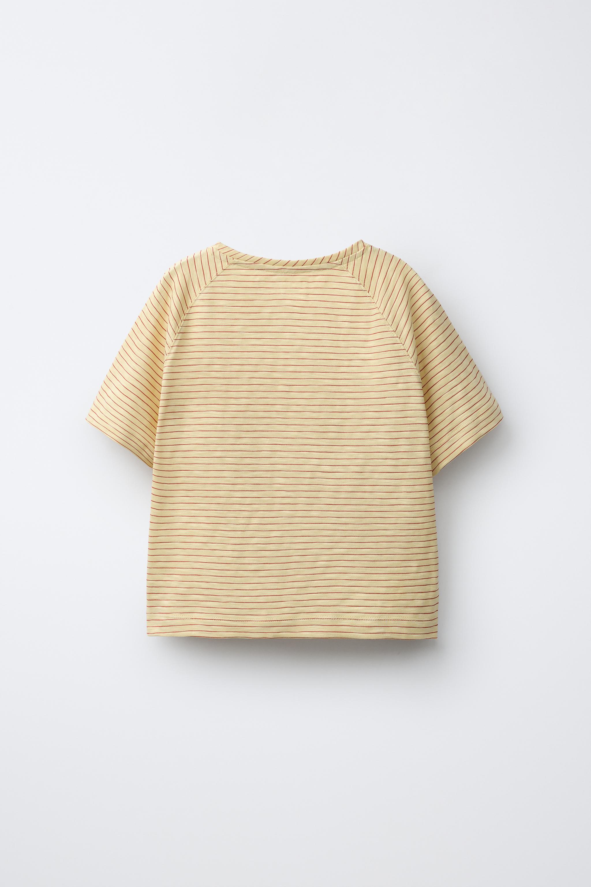 STRIPED RAGLAN SLEEVE T-SHIRT — Yellow
