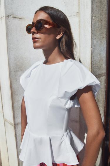 POPLIN PEPLUM TOP - White by Zara