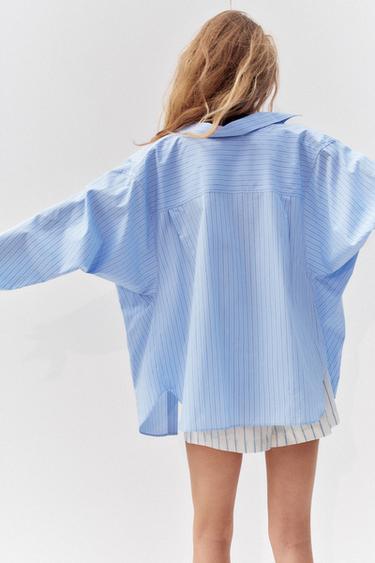 OVERSIZE STRIPED POPLIN SHIRT - Blue by Zara - Image 4