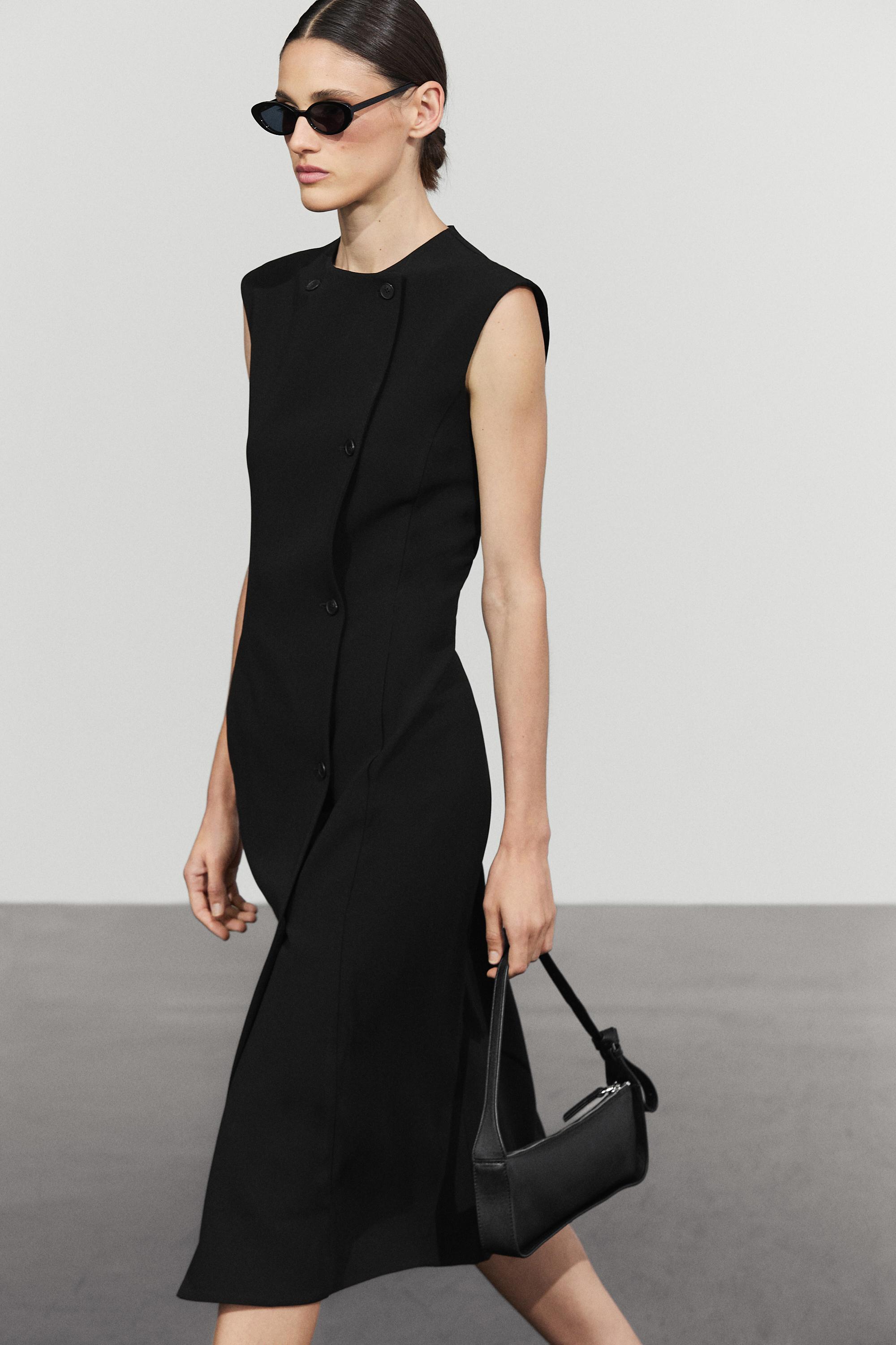Buttoned midi dress — Black