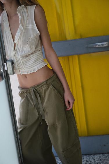 EMBROIDERED GAUZE TOP - Oyster-white by Zara - Image 2