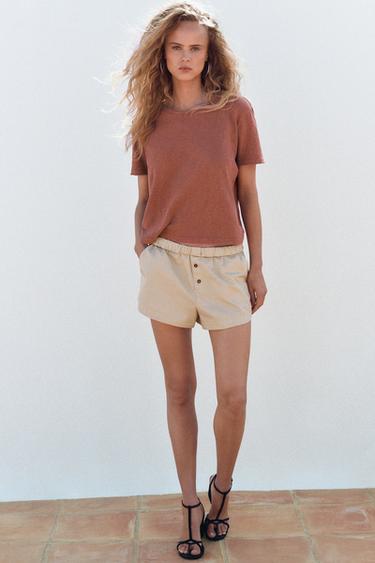 Zara SLUB COTTON T-SHIRT - Brick - Image 0