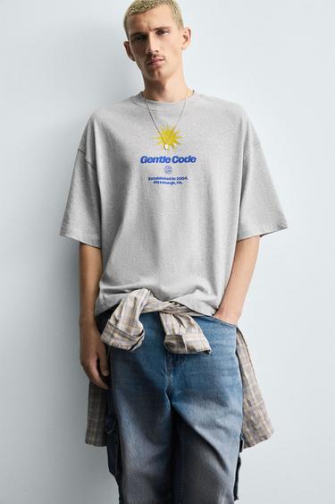 T-SHIRT IMPRIMÉ SOLEIL COMBINÉ - Gris chiné de Zara - Image 4