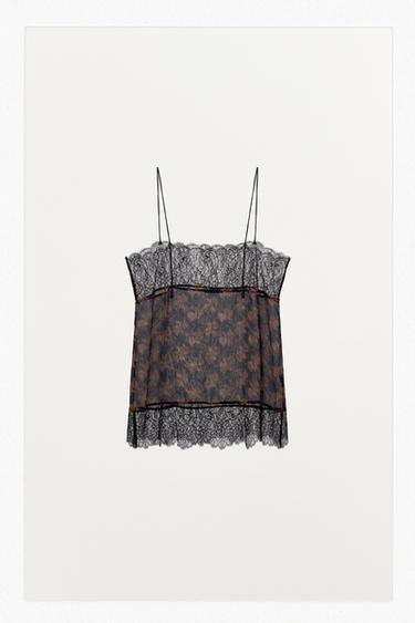 TOP ESTAMPADO VISCOSA 100% ENCAJE - marino de Zara