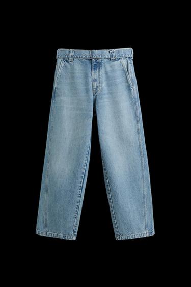 Zara BELTED RELAXED FIT JEANS - Mid-blue - Image 0
