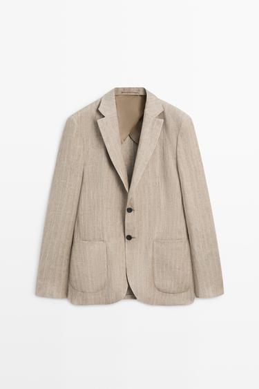 Zara Linen herringbone stripe blazer - Beige