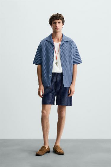 CAMISA RELAXED FIT SEERSUCKER - Azul / Marino de Zara