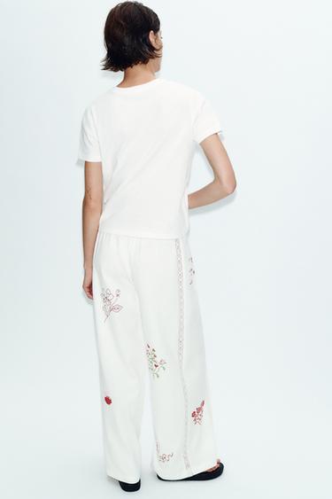 EMBROIDERED LONG TROUSERS - White by Zara - Image 3
