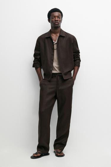 Pantalon total look 100 % lin - Marron de Zara