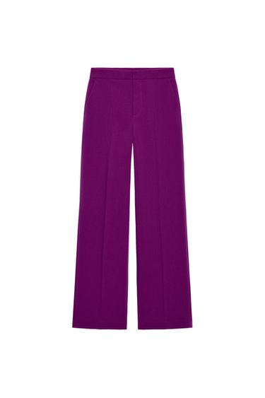 Zara LOW-RISE STRAIGHT LEG PANTS - Purple
