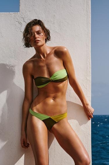 Zara COMBINATION V-NECK BIKINI BOTTOMS - Green