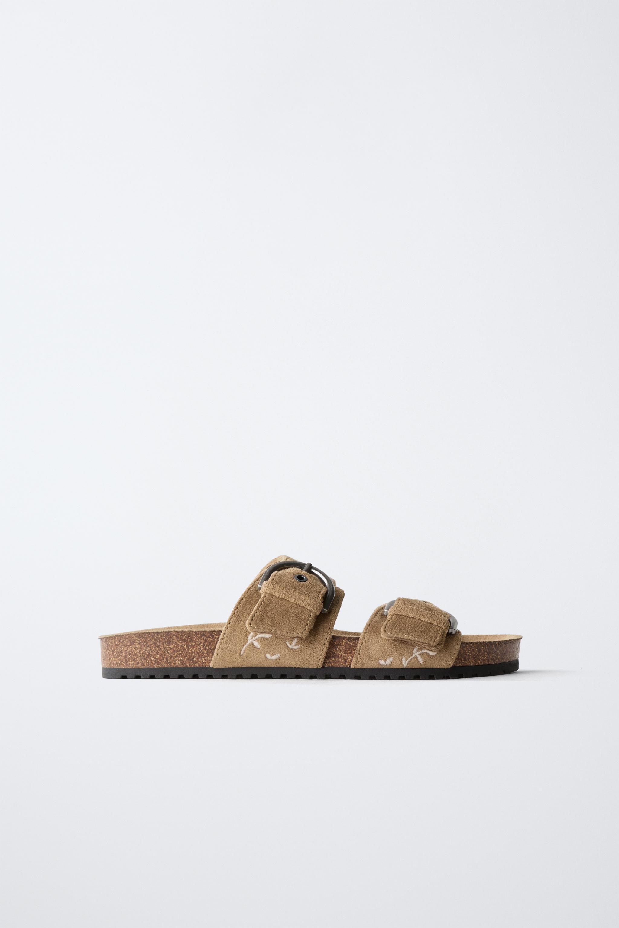 ダブルストラップ刺繍サンダル - ブラウン | ZARA Japan / 日本