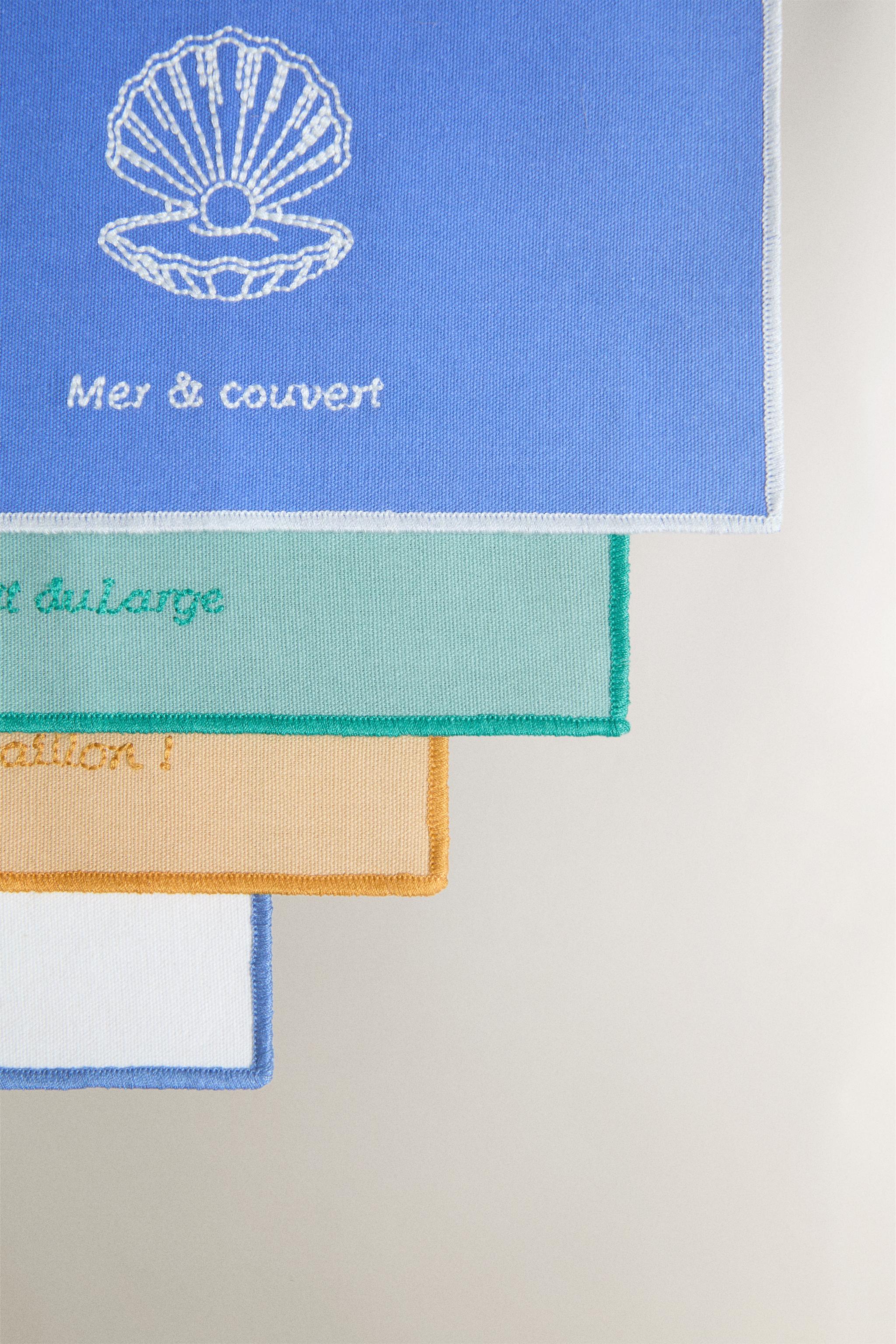 LOT DE 4 SERVIETTES DE TABLE COCKTAIL BRODERIE MARINE